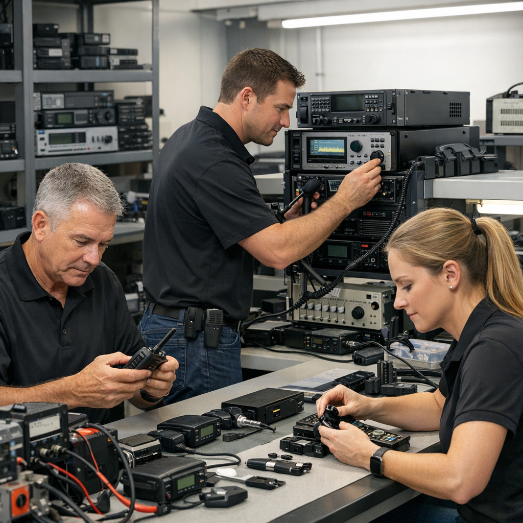 DSC Communications Team with TwoWay Radios in Service Facility